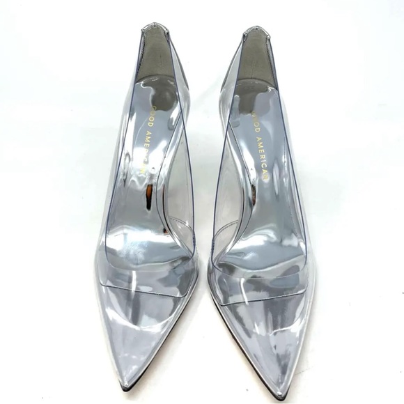 Good American Clear Pointed Toe Cinder Rella Stiletto Heels Size 9 - Picture 6 of 9